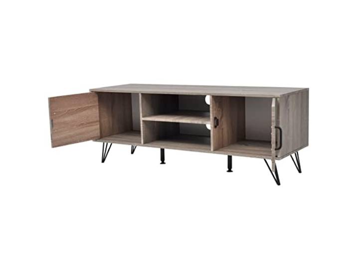 KGHERMDF TV-Schrank Grau 120x40x45 cm MDF, Stahlbeine, Offene Fächer, Kabelmanagement, Robust, Einfacher Zusammenbau