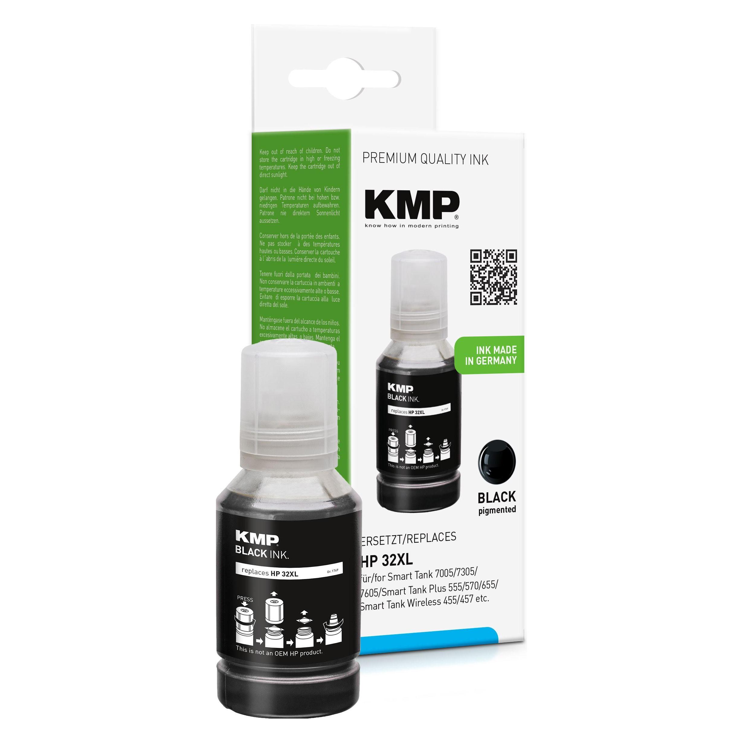 KMP schwarz Tintenflasche kompatibel zu HP 32XL (1VV24AE) (BK) (1769,1001)