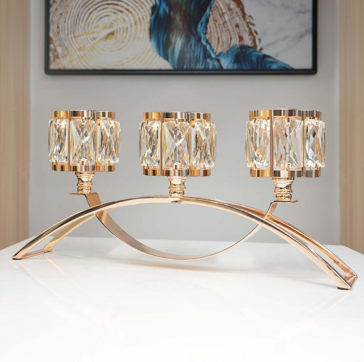 Elegante 3-arms kristallen kandelaar voor theelichtjes