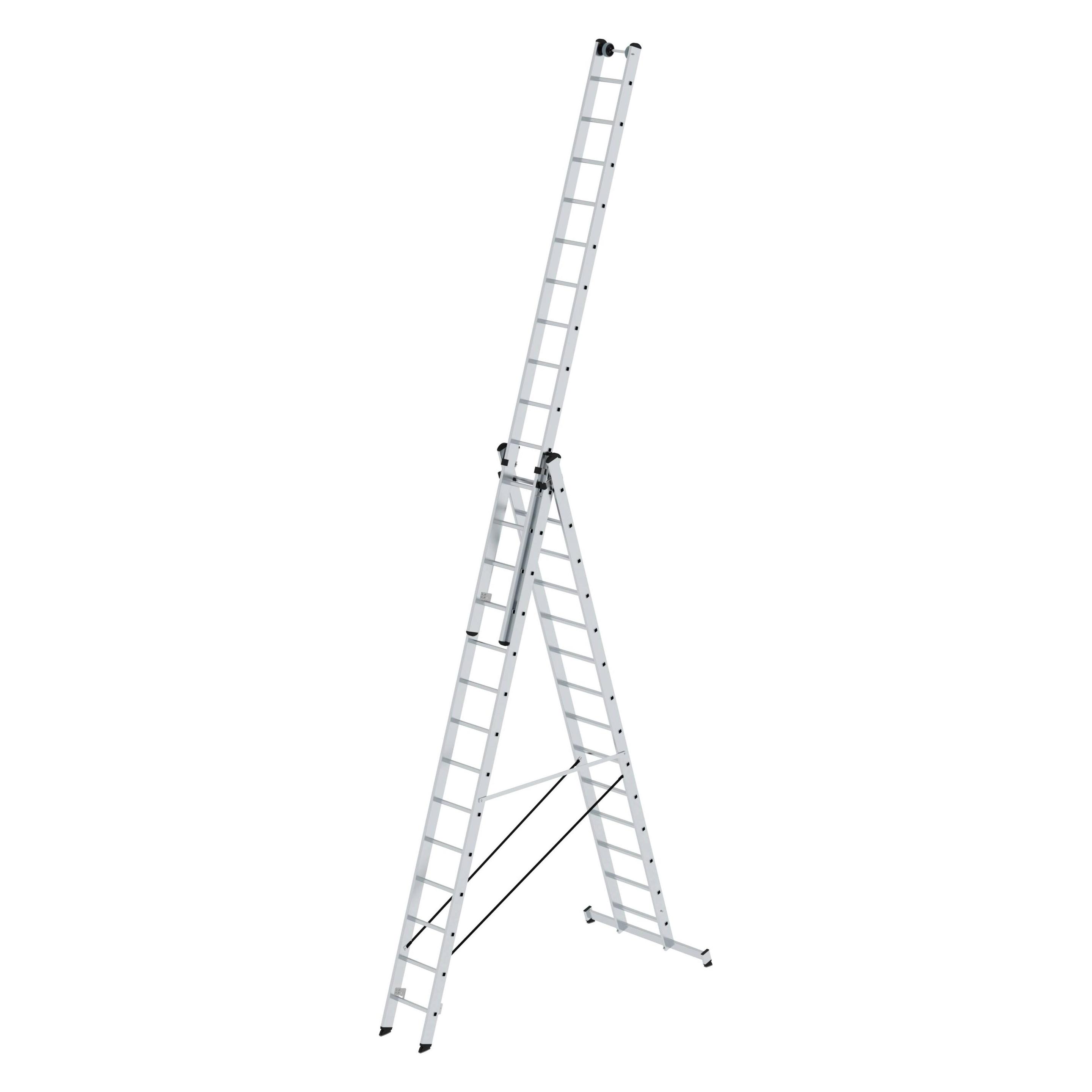 Munk Sprossen-Mehrzweckleiter 3-teilig mit nivello-Traverse und Wandlaufrollen 3x14 Sprossen (Mehrzweckleiter) (228733)