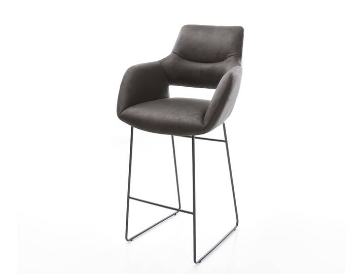 Barstuhl Yago-Flex Mikrofaser Anthrazit Vintage Kufengestell Metall Schwarz Taschenfederkern, Barstühle
