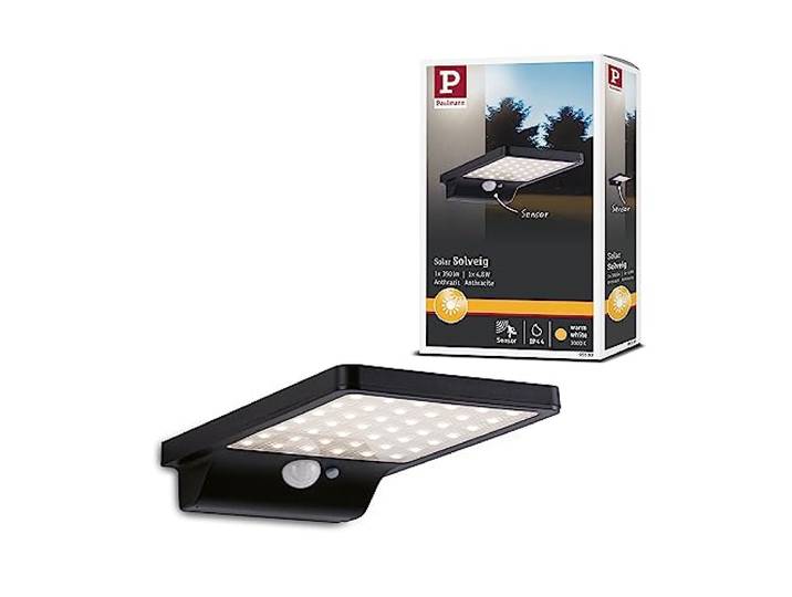 Paulmann 95393 luminaire ext LED applique ext. solai. luminaire ext. Solveig avec dét. de mouv. IP44 carré incl 1x4\,8W Noir lampe ext. plastique 3000K