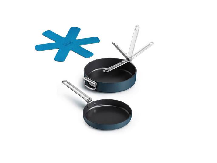 Joseph Joseph Pfannenset Space, Blau, Kunststoff, Metall, 2-teilig, stapelbar, PTFE-frei, antihaftbeschichtet, backofengeeignet, Kochen, Pfannen, Pfannensets