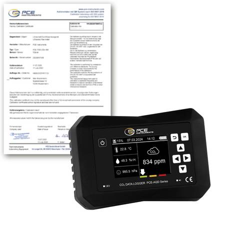 PCE Instruments Aerosolmessgerät PCE-AQD 50A-ICA inkl. ISO-Zertifikat|bis 40000ppm |CO2 |Temperatur |Feuchtigkeit uvm