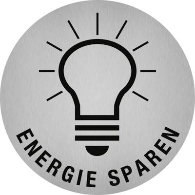 Aufkleber - Piktogramm Energie sparen, Edelstahl, selbstklebend, Ø 50 mm