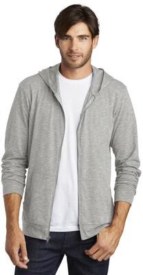 District DT565 Medal Full-Zip Hoodie in Light Grey size 2XL   Cotton/Polyester Blend