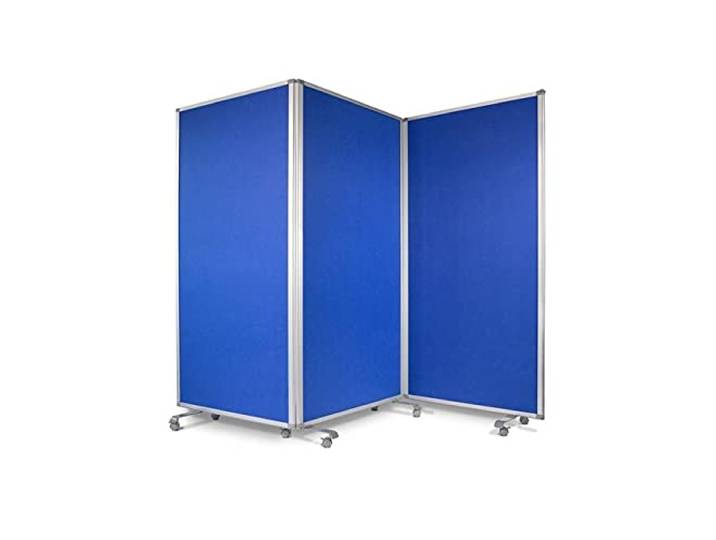 Floordirekt Filz Stellwand Mobile Stellwandsystem 3-teilig - Filztafel Pinnwand mit Rollen - Trennwand Raumteiler - Präsentationswand Messewand - doppelseitig nutzbar (180 x 60 x 180 cm, Blau)