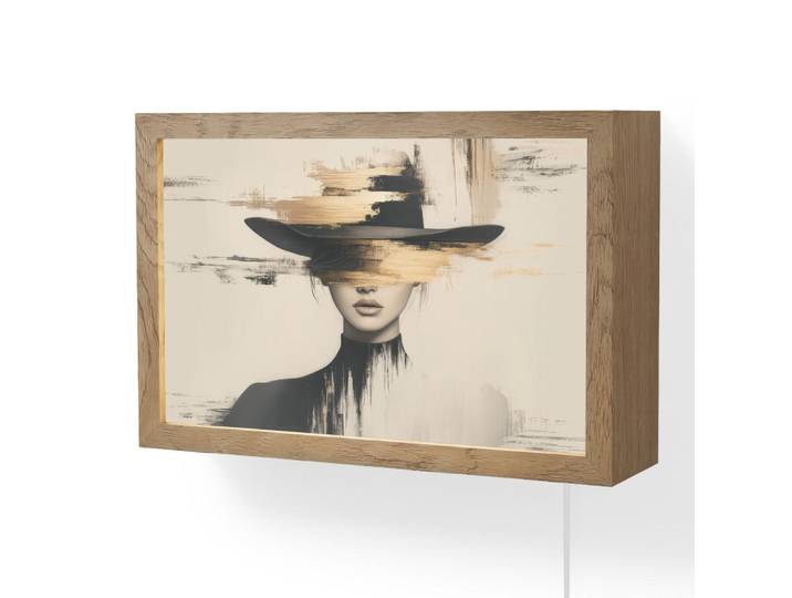 OnlyWow Wandleuchte - Frau - Hut - Farbe - 30x20 cm, Creme, Holzwerkstoff, Rechteckig, LED integriert, 30x20x8 cm, Lampen & Leuchten, Innenbeleuchtung, Wandlampe