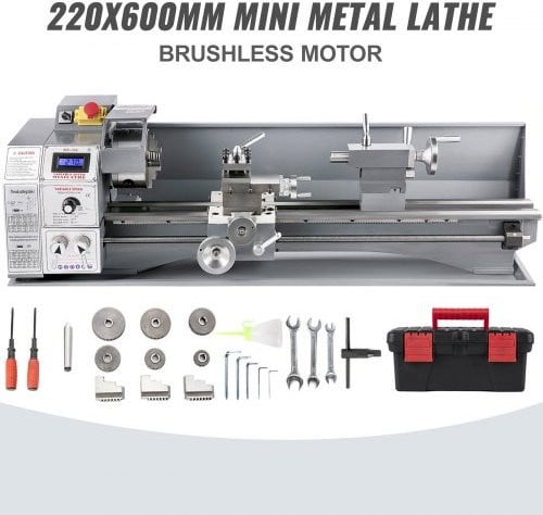 Vevor Mini-draaibank voor metaalbewerking, 750 W, werkbereik 220 x 600 mm