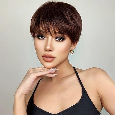 Echthaarperücken mit Pony volle maschinell hergestellte Naturhaarperücke kurze gerade Bobperücken für Frauen billige Echthaarperücken