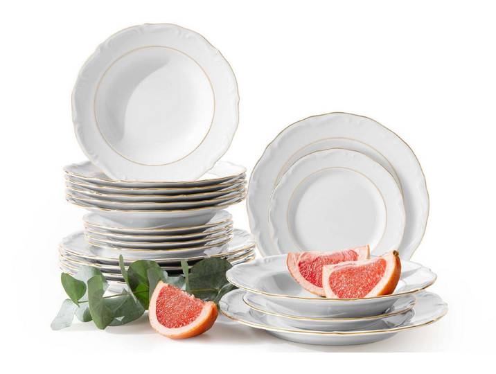 KONSIMO® Tafelservice CHODZIEZ MARIA TERESA Geschirrset, Hochwertiges Premium-Porzellan (18-tlg), 6 Personen, Porzellan, elegantes Tafelservice, Handdekoration in echtem Gold