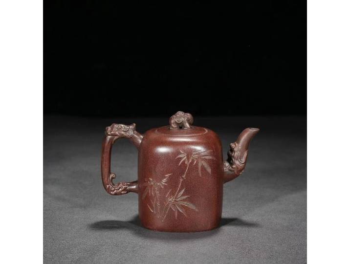 Théière chinoise YFête ing Zisha en argile faite à la main, motif de bambou exquis