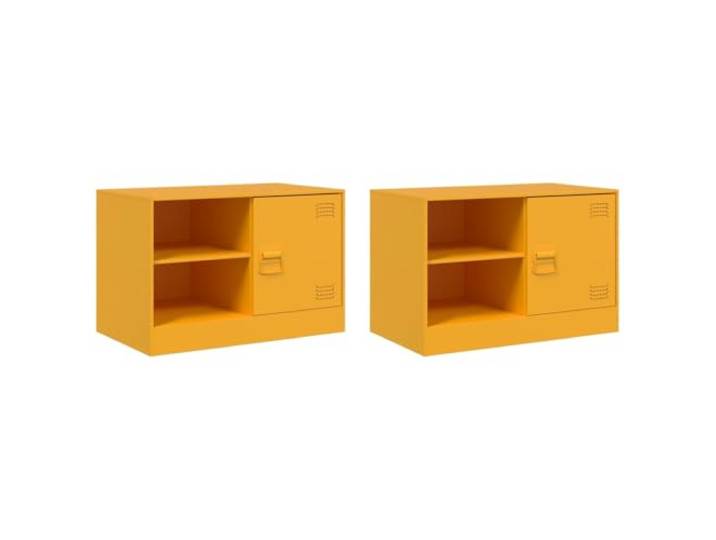Roanoer TV-Schrank 2er Set Senfgelb 67x39x44 cm Stahl Fernsehtisch Kompakter TV-Lowboard 2er Pack aus kaltgewalztem Stahl für Wohnzimmer und Schlafzimmer mit Fach und Metallgriff.