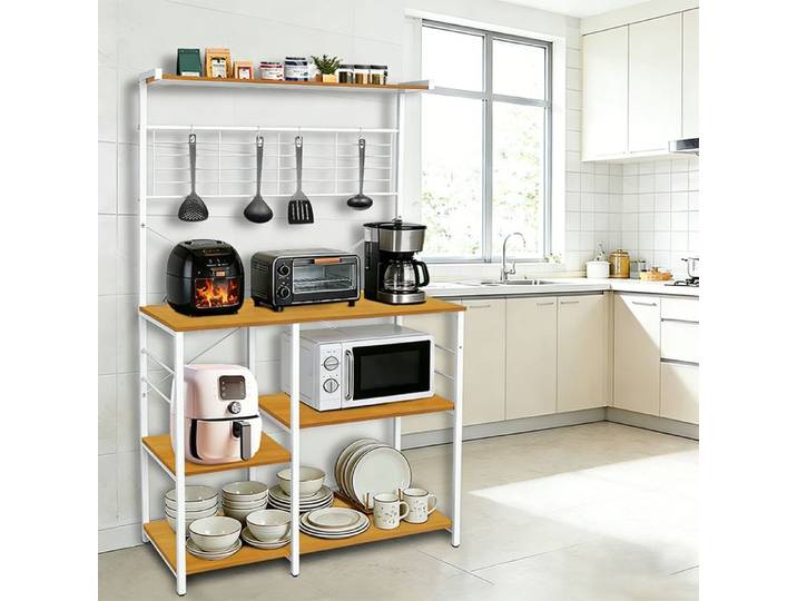 YIYI. ÉTAGÈRE DE RANGEMENT AUTOPORTANTE POUR ÎLOT DE CUISINE 90*40*168CM COULEUR BOIS NATUREL + BLANC