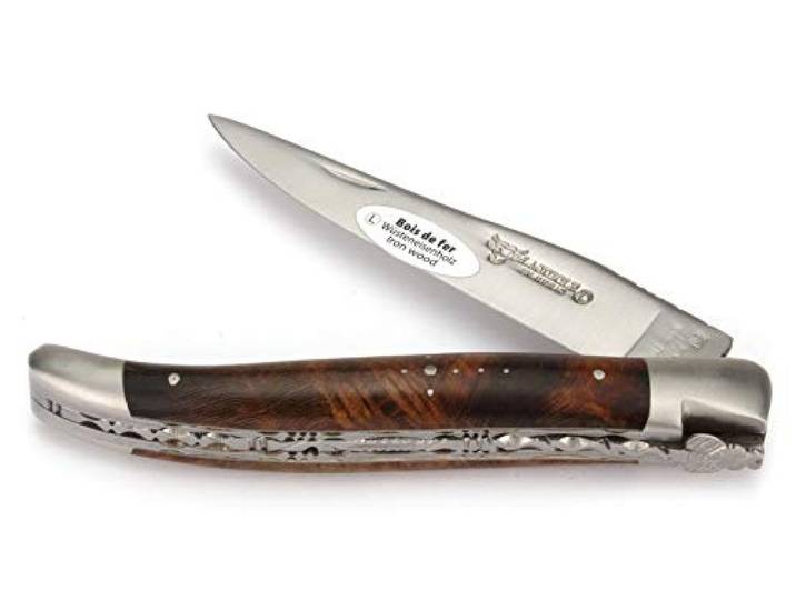 Laguiole en Aubrac - 12 cm Laguiole Taschenmesser - Doppelplatine - Griff Eisenholz - Messer Klinge und Backen matt