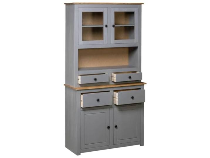 KLGBNCVE Highboard Grau 93x40,5x180 cm Kiefernholz Massives Kiefernholz, rustikales Design, viel Stauraum, mühelose Montage, Unikat Maserung