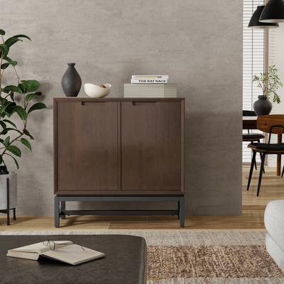 "WYNDENHALL Devlin SOLID HARDWOOD 32 inch Wide Modern Low Storage Cabinet in Walnut Brown - 14"" D x 32"" W x 31.5"" H"