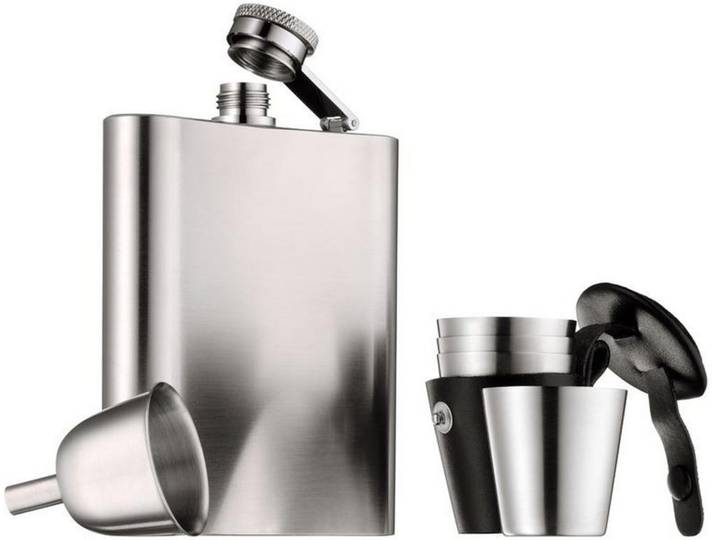 WMF Flachmannset Manhattan, Edelstahlfarben, Metall, 6-teilig, 200 ml, 10x13 cm, Barzubehör & Weinzubehör, Barzubehör