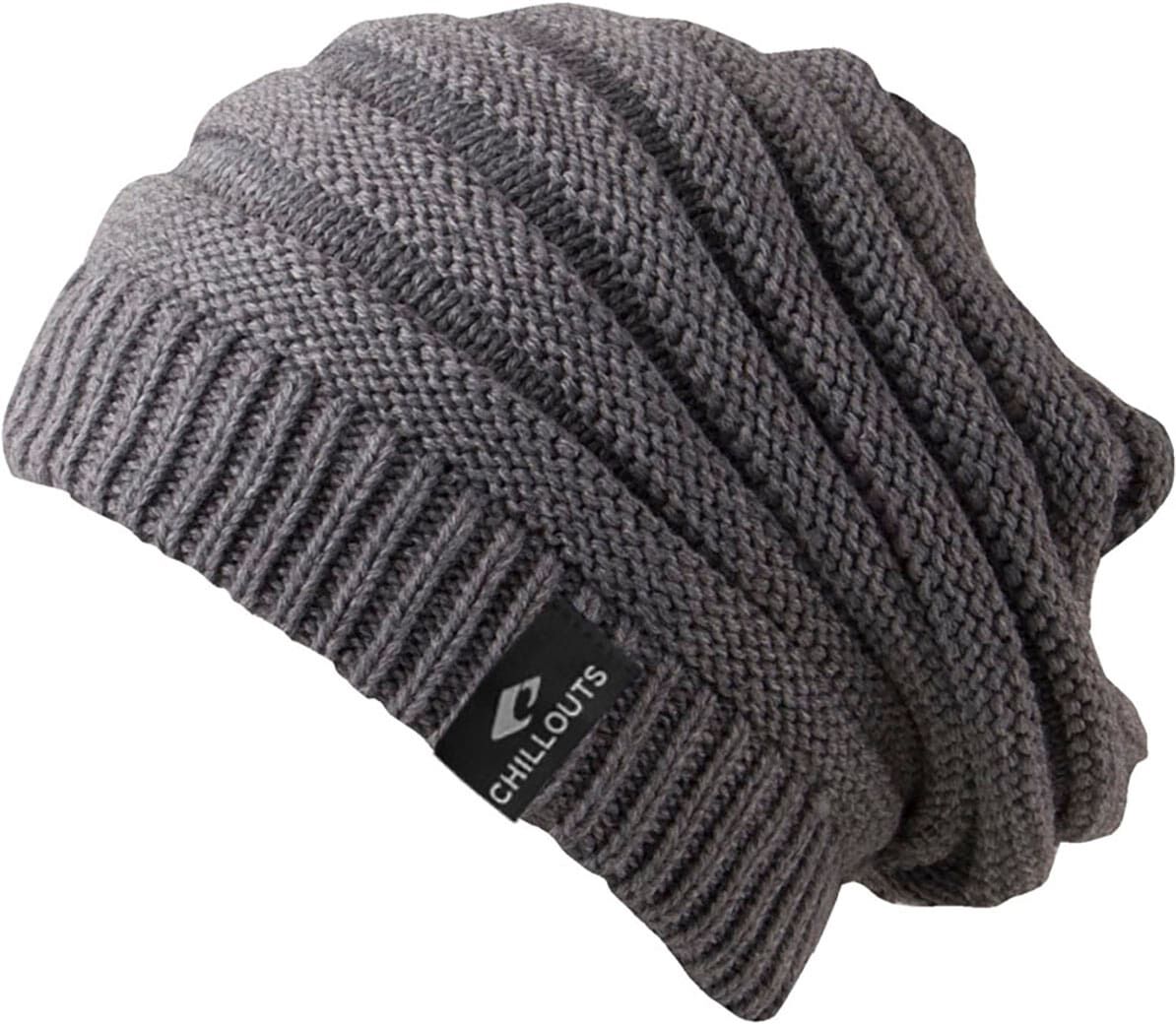 Beanie CHILLOUTS "Brian Hat", Herren, grau, Strick, Kunstfaser, unifarben, Mützen Beanie, Modernes, geripptes Strickmuster mit Rippenbündchen