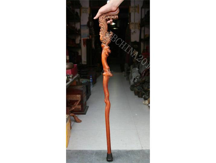 Bâton de marche en bois de buis de porc de Chine antique, béquille d'oiseau de phénix sculptée à la main, bâton de marche artisanal asiatique antique
