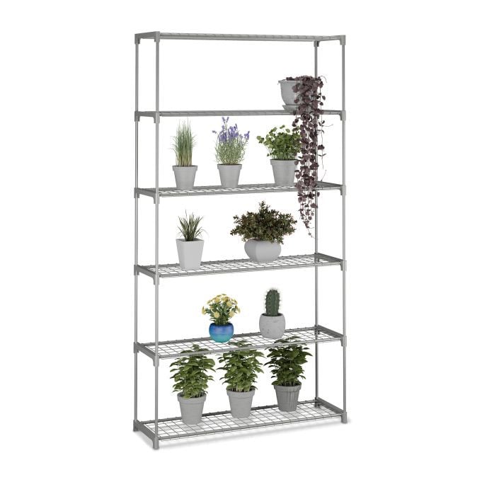 Relaxdays Plantenrek voor binnen, 6 etages, Grijs, H x B x D: 174 x 91 x 28 cm
