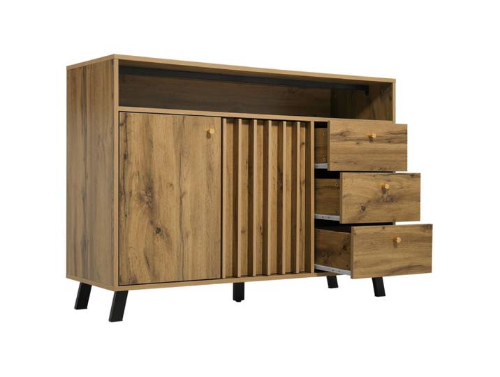 Buffet en bois avec façade à lamelles chêne foncé 120x40x85 cm