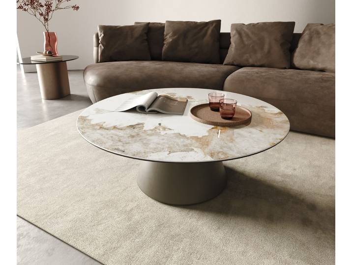 Couchtisch Edge Rund 100x100 cm Keramik Minas Melange Borna Effektfinish Titan, Couchtische