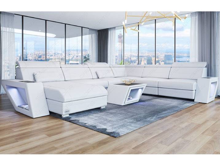 Sofa Dreams Wohnlandschaft Leder Sofa Catania XXL Mini, LED-Beleuchtung, Design-Couch, 6-Sitzer, Ausrichtung Ottomane wählbar