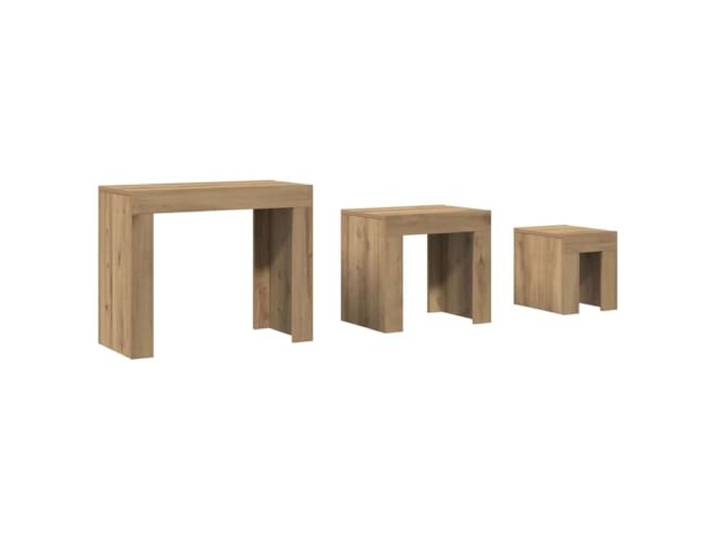 Roanoer Satztische 3er Set Beistelltisch Couchtisch Artisan-Eiche Platzsparende Stapeltische in Artisan-Eiche Optik für Wohnzimmer, Schlafzimmer und Büro im praktischen Dreierpack.