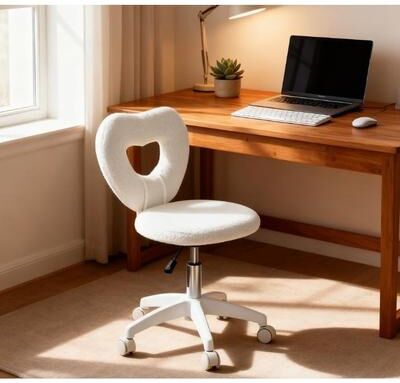 toswini Teddy Fleece Heart Shaped Office Chair with Adjustable Swivel Seat