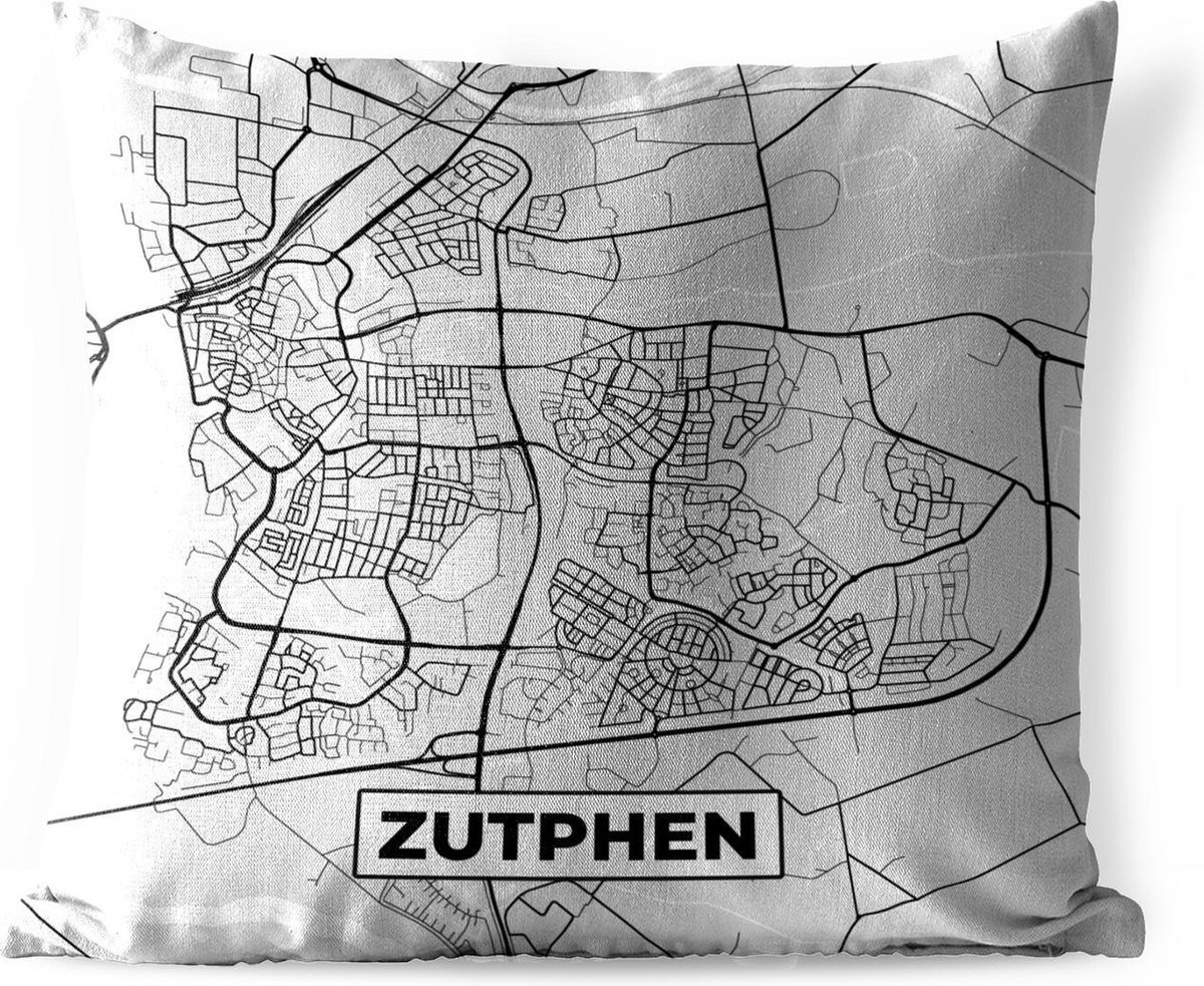 Weerbestendig sierkussen buiten met stadskaart Zutphen - Grijs/Wit - 60 x 60 cm