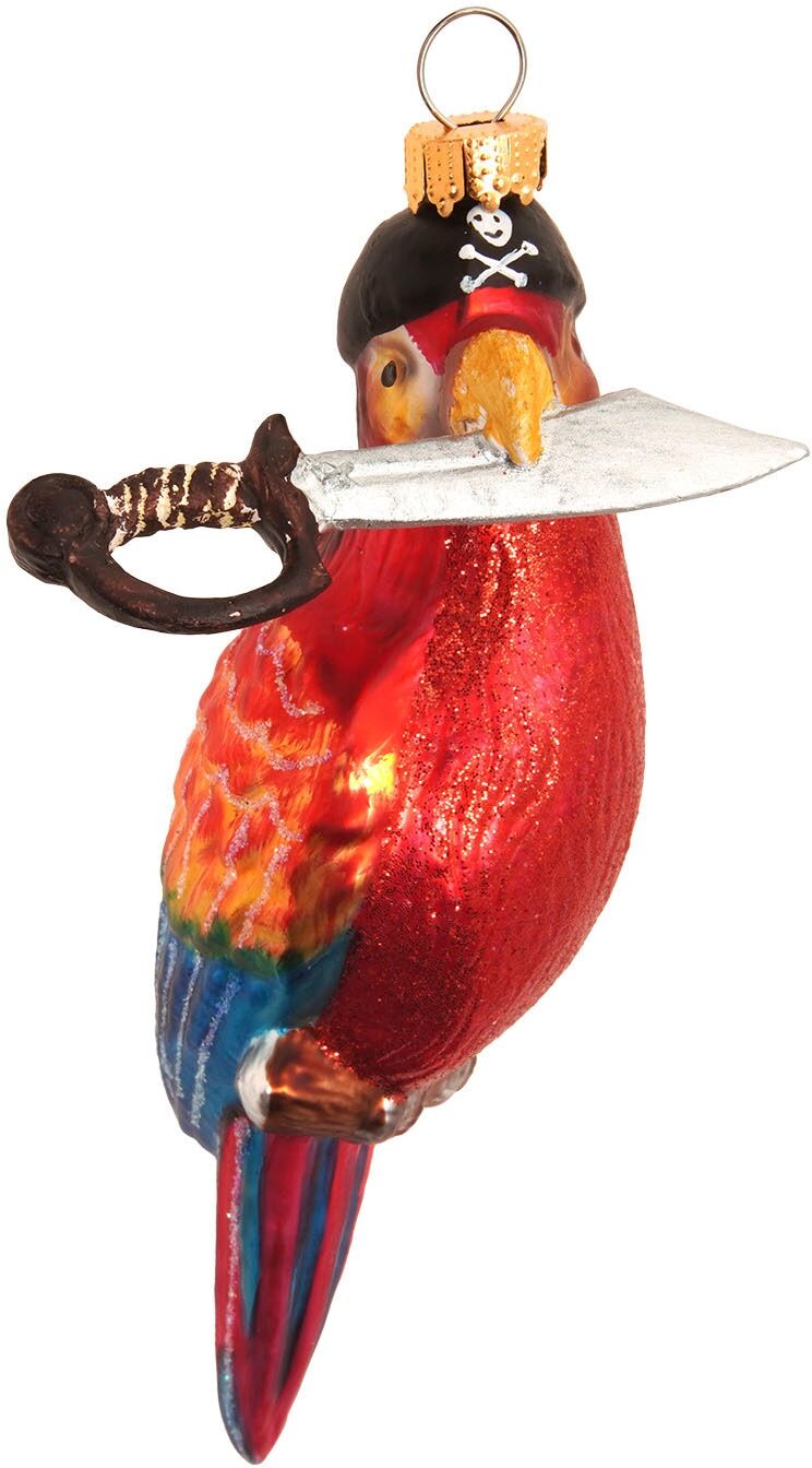 Weihnachtsbaumkugel KREBS GLAS LAUSCHA "Baumschmuck Papagei mit Säbel rot 13cm", bunt (rot), B:4cm H:13cm T:6cm Ø:13cm, Glas, Weihnachtsbaumkugeln, Weihnachtsbaumkugel, Dekoriert mit Liebe zum Detail rot 13cm