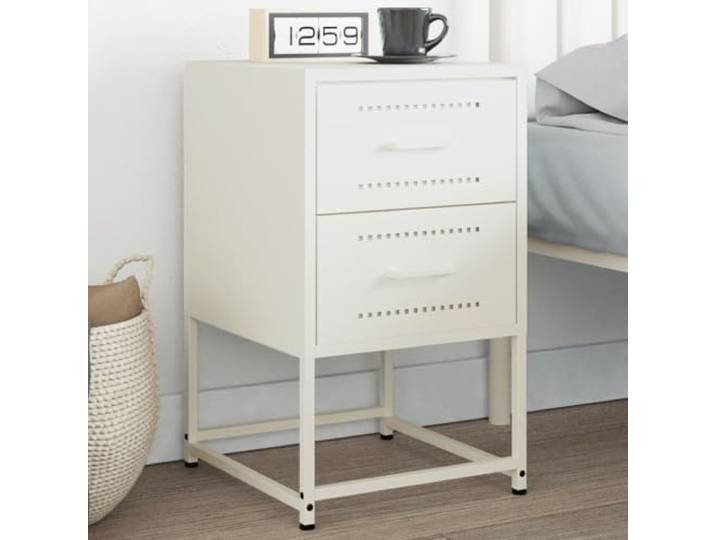 HEFZGDB Industrie-Stil Nachttisch Weiß 36x39x60,5 cm Stahl Gestell mit Schublade, Stauraum Multifunktional Beistelltisch Wohnzimmer Büro, Stahlmöbel feuchtigkeitsbeständig einfach