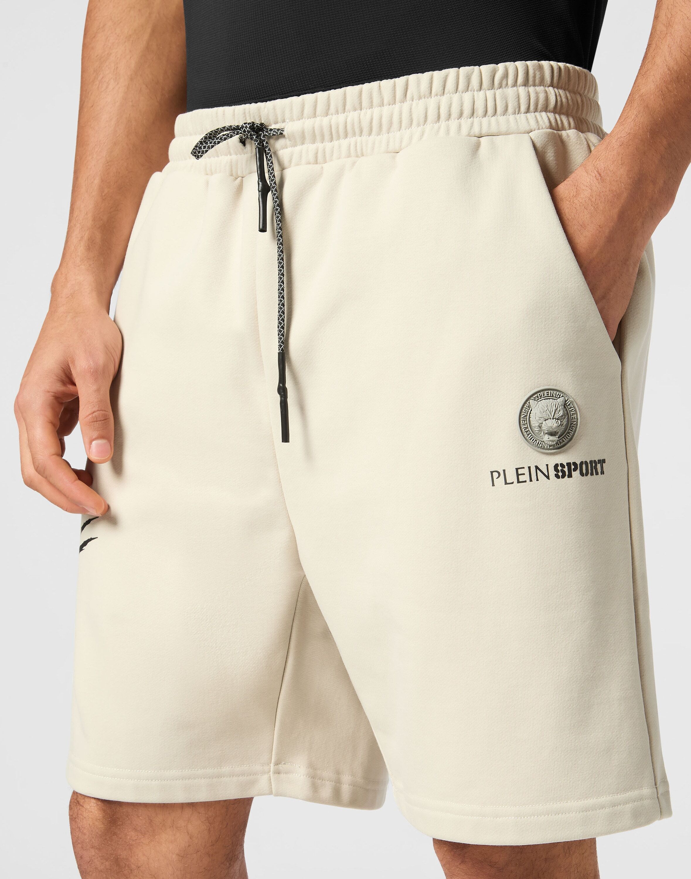 Bermudas PLEIN SPORT "Scratch", Herren, Gr. XL, US-Größen, grau (10, grau), Obermaterial: 87% Baumwolle, 13% Polyester, Hosen Bermudas