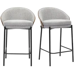Barhocker aus grauem Samt-Effekt-Stoff, dunklem Holz und Metall, H65 cm (2er-Set) TUCSON
