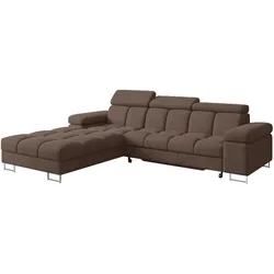 ECKSOFA mit Schlaffunktion Ottomane Links COMA L 271x203x79 Braun Velours