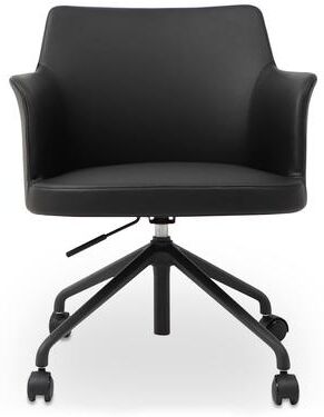 NADAAL STUDIOS Nerina Office Chair, Vegan Leather & Performance Fabric, Swivel, Caster Wheels, Black