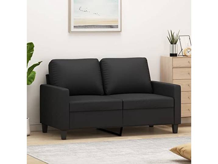 SECOLI Kunstleder Sofa 2-Sitzer Klein für Wohnzimmer/Schlafzimmer/Büro/Wohnung - Schwarz, 120cm