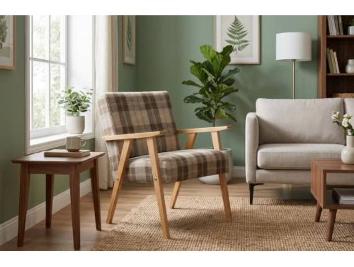 Family Meble Sessel Soler Brawo – Retro-Sessel im Vintage-Stil mit Stoff-Bezug – Braun · 2a