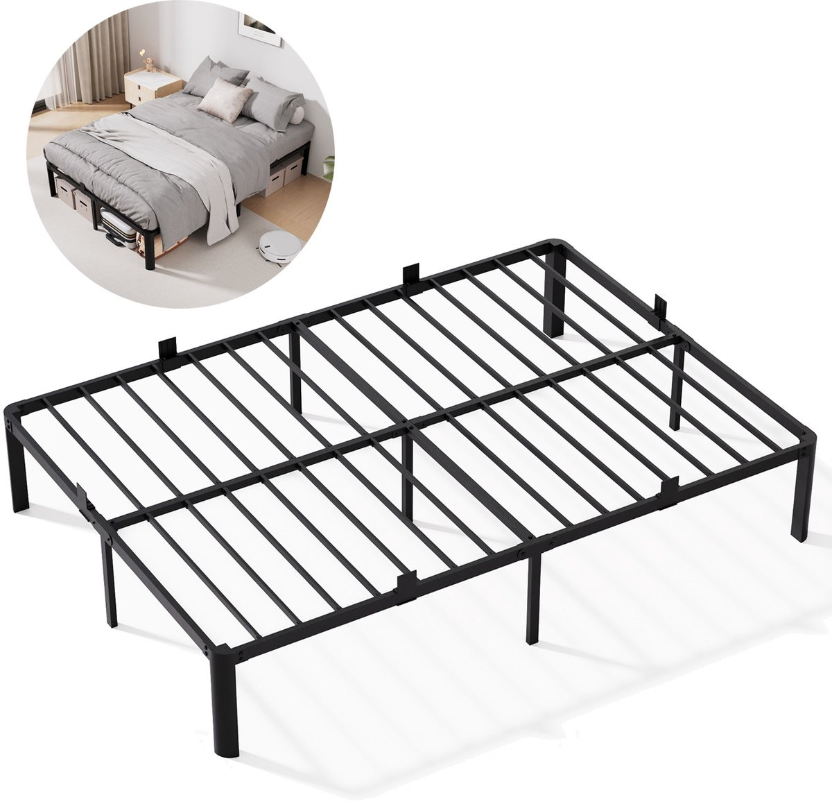 KUTAS Metalen bedframe voor volwassenen, zwart, 160 x 200 cm