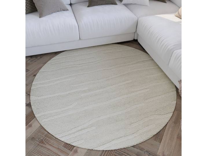 Wollteppich WECON HOME Hamptons TWENTY , beige (creme weiß), H:15mm Ø:200cm, Schurwolle, Teppiche, Wollteppich, Schurwolle, Kurzflor, Wohn- & Schlafzimmer, elegant, Streifen-Muster