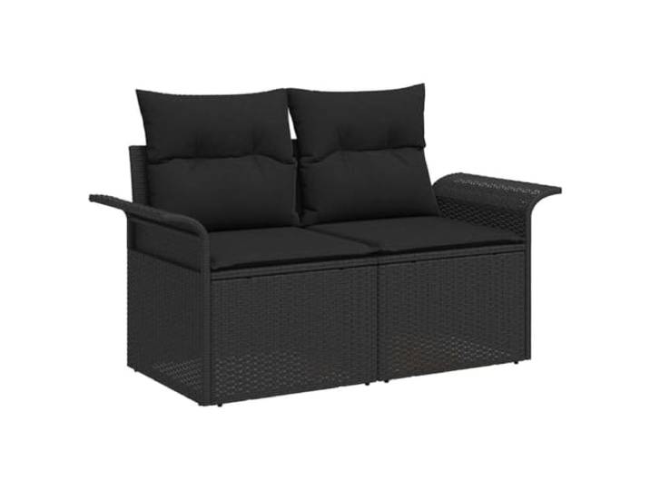 8er Set Gartensofas Schwarz Polyrattan mit Kissen und Tisch Modulares Set, Synthetisches Polyrattan, Kissen mit Reißverschlüssen, Glastisch, Handgewebt