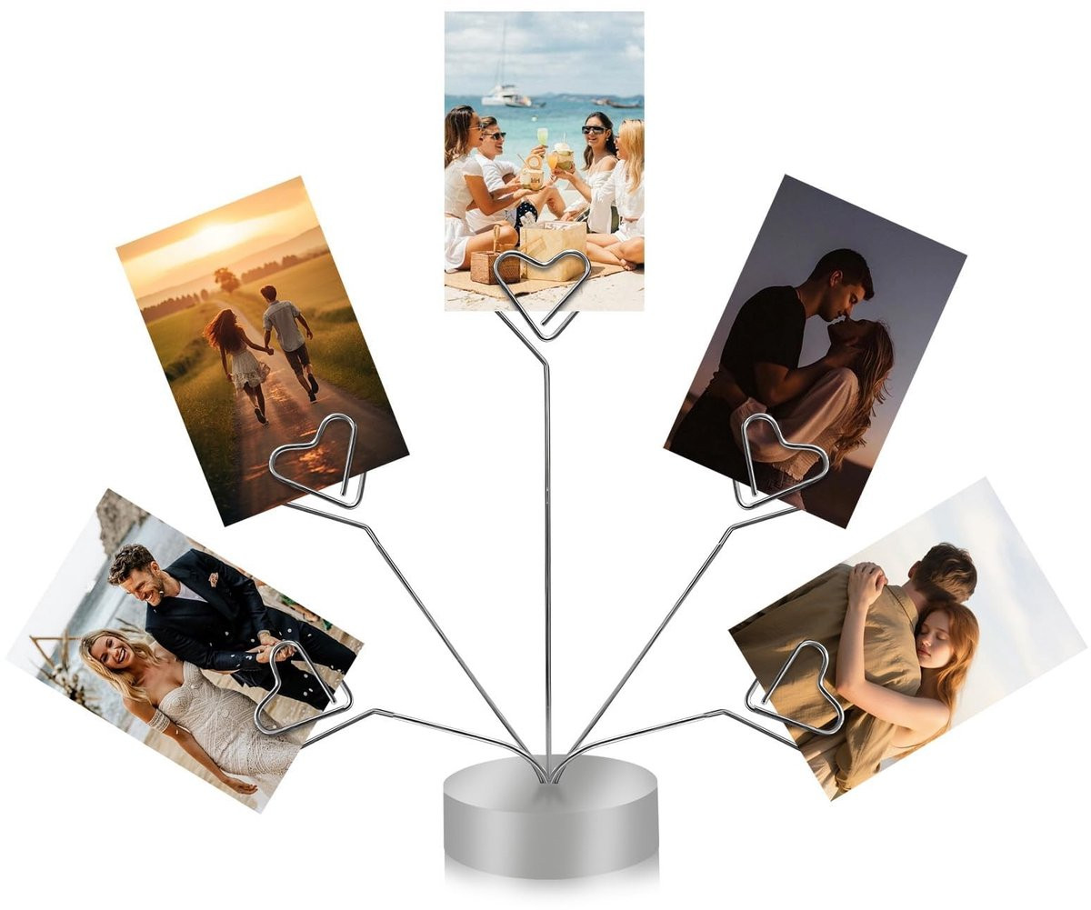 Dailygoods Hartvormige Fotostandaard met Vijf Clips en Ronde Voet