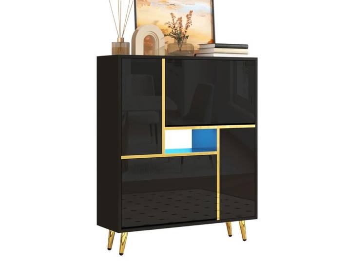 Armoire à chaussures moderne armoire à chaussures noire façade haute brillance lampe LED 16 couleurs (80 x 25 X 96 cm)