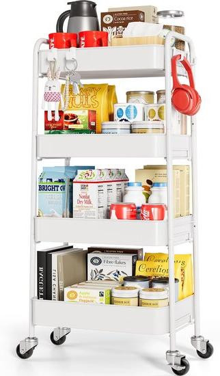 Unyqoos Multifunctionele metalen keukentrolley met 4 niveaus en wielen, 4 manden, B/D/H: 44 x 30,5 x 93 cm