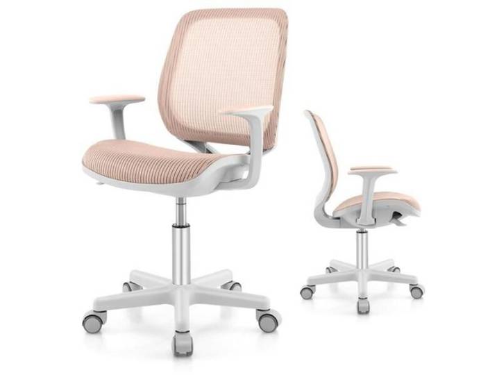 Chaise de Bureau Enfant - DREAMADE - Roulettes à Verrouillage de Position - Hauteur Réglable - Siège en Maille Respirante - Rose