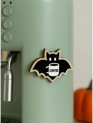 Uplift Essentials Wooden Halloween Bat Decorative Stickers Cute Coffee Loving Bat Design For Refrigerator & Coffee Machine Decor Wooden Halloween Bat Decorative Stickers Cute Coffee Loving Bat Design For Refrigerator & Coffee Machine Decor