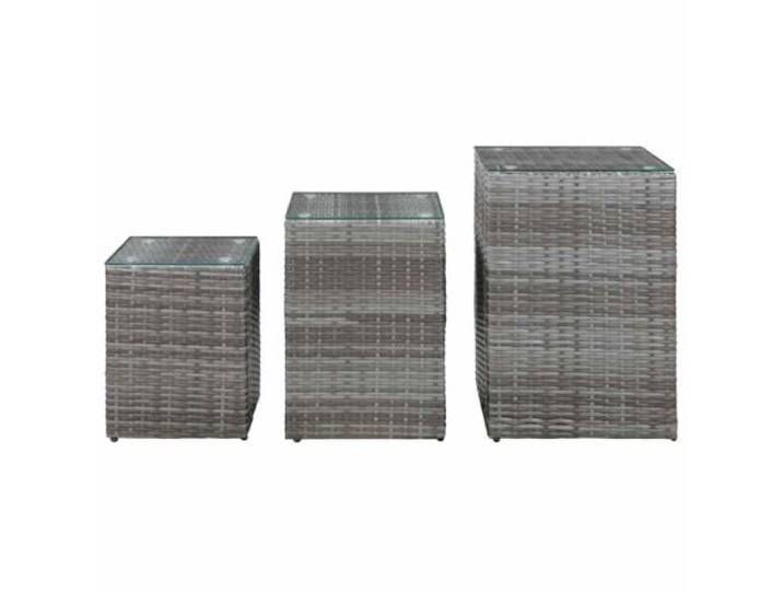 GPUTYGHN Beistelltische 3 STK. Glasplatte Grau Poly Rattan Metallrahmen, Glasplatte, Poly Rattan, Grau, Innen- und Außenbereich, Couchtisch, Teetisch, Esstisch, leicht, Reinigung mit