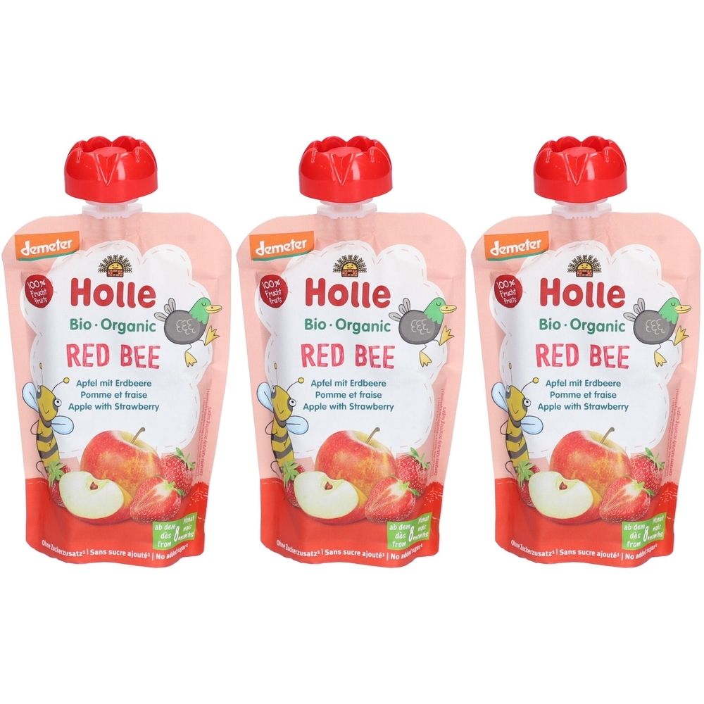 Holle Red Bee Trinkflasche Apfel & Erdbeere bio x3 3x100 g Set