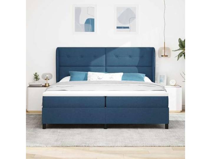 KTHLBRH Boxspringbett blau 200x200 cm mit Kopfteil Inklusive Matratze, Holzrahmen, verstellbares Kopfteil, Topper inklusive